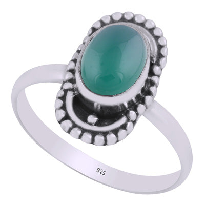 Alluring Handcrafted Oxidised Design Around Green Onyx Oval Shape 925 Sterling Solid Silver Ring - R3403456-8