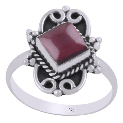 Gorgeous oxidised w/ rawa & wire work around Garnet Rhombus Shape 925 Sterling Solid Silver Ring - R3403466-2