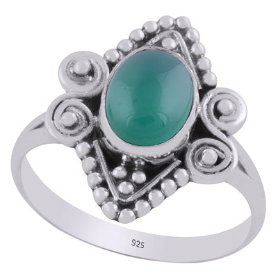 Stunning Rawa & Wire Work Around Green Onyx Oval Shape 925 Sterling Solid Silver Ring - R3403467-8