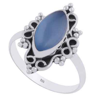 Stunning Handcrafted Work Around Blue Chalcedony Marquise Shape 925 Sterling Solid Silver Ring - R3403474-9