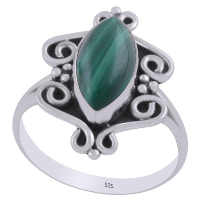 Gorgeous Handcrafted Work Around Malachite Marquise Shape 925 Sterling Solid Silver Ring - R3403475-12