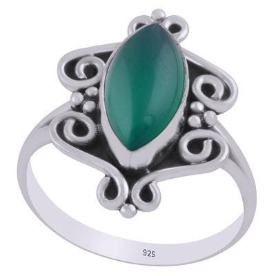 Gorgeous Handcrafted Work Around Green Onyx Marquise Shape 925 Sterling Solid Silver Ring - R3403475-8