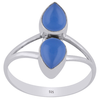 Beautiful Multiple Gemstone Blue Chalcedony Pear Shape 925 Sterling Solid Silver Ring - R3403477-9