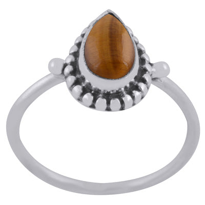 Alluring Rawa Work Around Tiger's Eye Pear Shape 925 Sterling Solid Silver Ring - R3403481-11