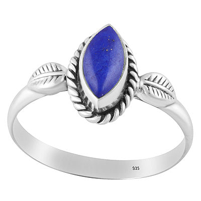 Gorgeous Handcrafted Leaf Around Lapis Marquise Shape 925 Sterling Solid Silver Ring - R3403482-56