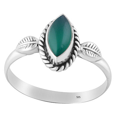 Gorgeous Handcrafted Leaf Around Green Onyx Marquise Shape 925 Sterling Solid Silver Ring - R3403482-58