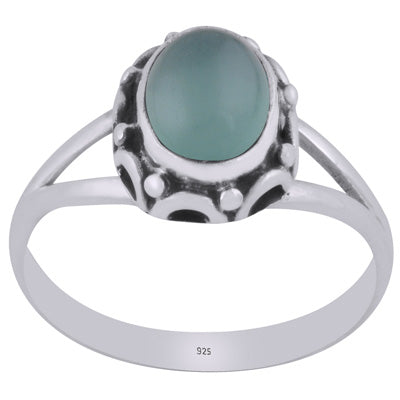 Alluring Handcrafted Work Around Aqua Chalcedony Oval Shape 925 Sterling Solid Silver Ring - R3403485-10