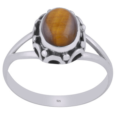 Alluring Handcrafted Work Around Tiger's Eye Oval Shape 925 Sterling Solid Silver Ring - R3403485-11