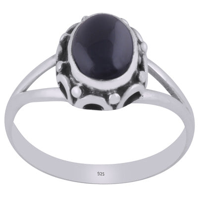 Alluring Handcrafted Work Around Black Onyx Oval Shape 925 Sterling Solid Silver Ring - R3403485-14