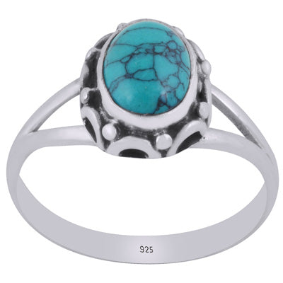 Alluring Handcrafted Work Around Turquoise Oval Shape 925 Sterling Solid Silver Ring - R3403485-3