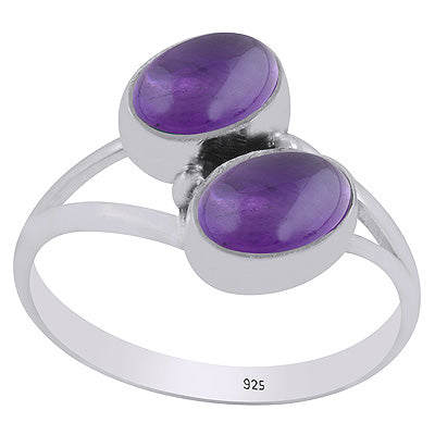 Gorgeous Two Stone Amethyst Oval Shape 925 Sterling Solid Silver Rings - R3403487-1