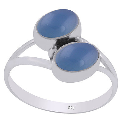 Gorgeous Two Stone Blue Chalcedony Oval Shape 925 Sterling Solid Silver Rings - R3403487-9