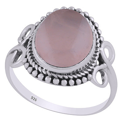 Stunning Handcrafted Rawa & Twisted Wire Work Around Rose Quartz Oval Shape 925 Sterling Solid Silver Ring - R3403492-11