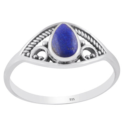 Alluring Rawa & Twisted Wire Work Pattern Around Lapis Pear Shape 925 Sterling Solid Silver Ring - R3403493-6