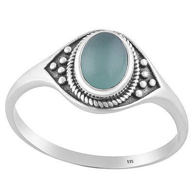 Alluring Twisted Wire & Rawa work Around Aqua Chalcedony Oval Shape 925 Sterling Solid Silver Ring - R3403496-10