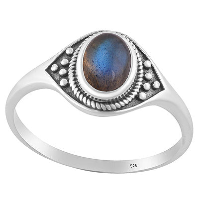 Alluring Twisted Wire & Rawa work Around Labradorite Oval Shape 925 Sterling Solid Silver Ring - R3403496-5