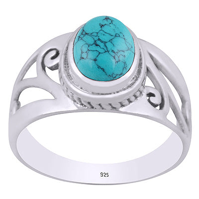 Gorgeous Cut out work Around Turquoise Oval Shape 925 Sterling Solid Silver Ring - R3403497-3