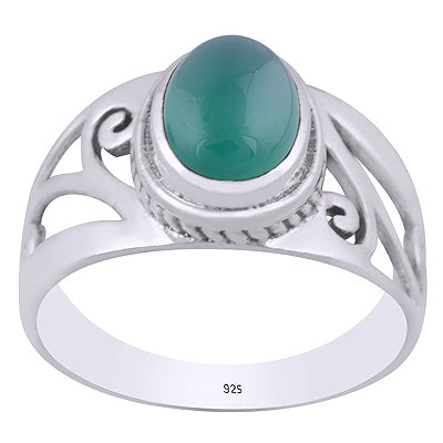 Gorgeous Cut out work Around Green Onyx Oval Shape 925 Sterling Solid Silver Ring - R3403497-8