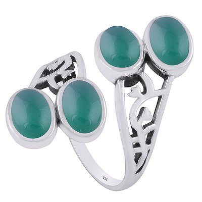 Gorgeous Handcrafted Jali work Around Green Onyx Oval Shape 925 Sterling Solid Silver Ring - R3403498-8