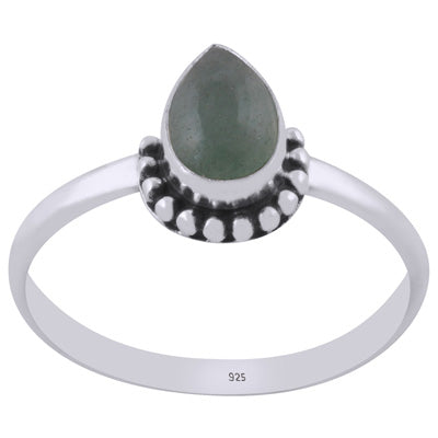 Beautiful Rawa Work Around Green Aventurine Pear Shape 925 Sterling Solid Silver Ring - R3403501-9
