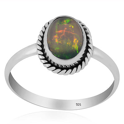 Authentic Wire Work Around Ethiopian Black Opal Oval Shape 925 Sterling Solid Silver Ring - R3403503-6