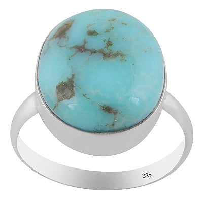Plain Collet Natural Arizona Turquoise Oval Shape 925 Sterling Solid Silver Ring - R3403508-42