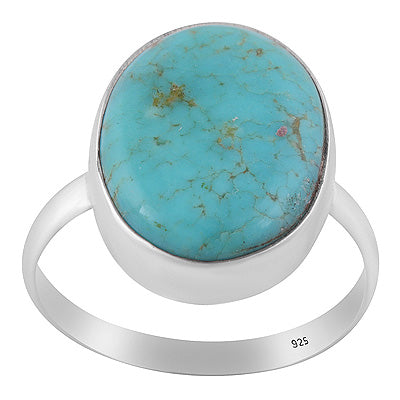 Plain Collet Natural Arizona Turquoise Oval Shape 925 Sterling Solid Silver Ring - R3403508-43