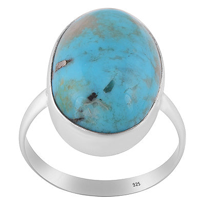Plain Collet Natural Arizona Turquoise Oval Shape 925 Sterling Solid Silver Ring - R3403508-51