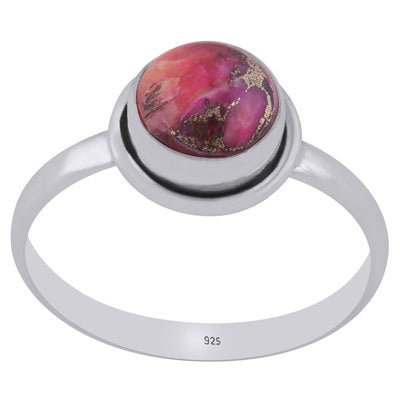 Gorgeous Plain Wire Around Pink Oyster Copper Turquoise Round Shape 925 Sterling Solid Silver Ring - R3403517-3