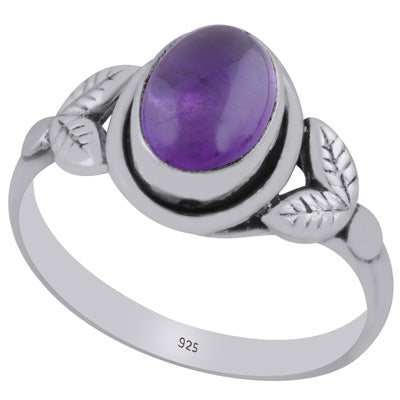 Gorgeous Handcrafted Pattern Around Amethyst Oval Shape 925 Sterling Solid Silver Ring - R3403524-1