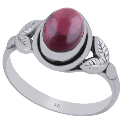 Gorgeous Handcrafted Pattern Around Garnet Oval Shape 925 Sterling Solid Silver Ring - R3403524-2
