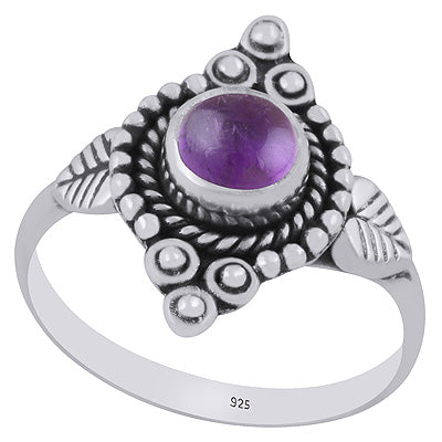 Stunning Twisted Wire & Rawa Work Around Amethyst Round Shape 925 Sterling Solid Silver Ring - R3403525-1