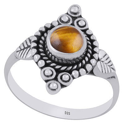 Stunning Twisted Wire & Rawa Work Around Tiger's Eye Round Shape 925 Sterling Solid Silver Ring - R3403525-11