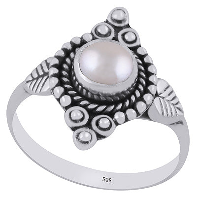 Stunning Twisted Wire & Rawa Work Around Pearl Round Shape 925 Sterling Solid Silver Ring - R3403525-15