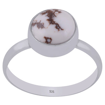 Gorgeous Plain Collet Natural Wild Horse Jasper Round Shape 925 Sterling Solid Silver Ring - R3403528-1