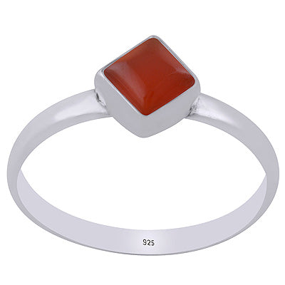 Plain Collet Natural Carnelian Rhombus Shape 925 Sterling Solid Silver Ring - R3403529-7
