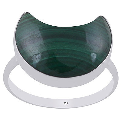 Alluring Crescent Gemstone Malachite Moon Shape 925 Sterling Solid Silver Ring - R3403530-11