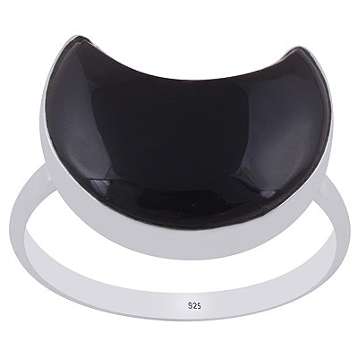 Alluring Crescent Gemstone Black Onyx Moon Shape 925 Sterling Solid Silver Ring - R3403530-13