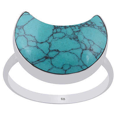 Alluring Crescent Gemstone Turquoise Moon Shape 925 Sterling Solid Silver Ring - R3403530-2