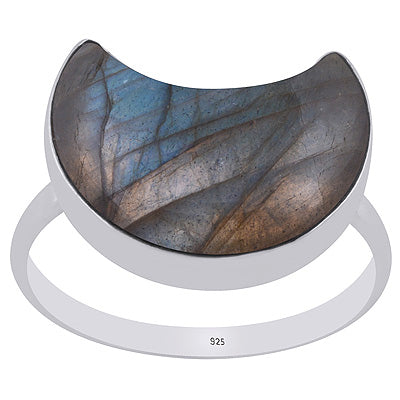 Alluring Crescent Gemstone Labradorite Moon Shape 925 Sterling Solid Silver Ring - R3403530-4