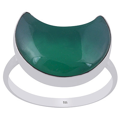 Alluring Crescent Gemstone Green Onyx Moon Shape 925 Sterling Solid Silver Ring - R3403530-7