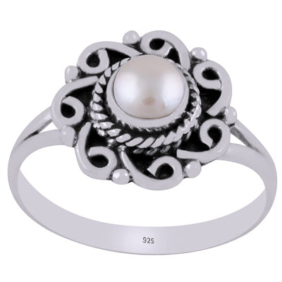 Gorgeous Handcrafted Work Around Pearl Round Shape 925 Sterling Solid Silver Ring - R3403533-15