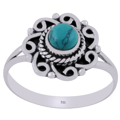 Gorgeous Handcrafted Work Around Turquoise Round Shape 925 Sterling Solid Silver Ring - R3403533-3