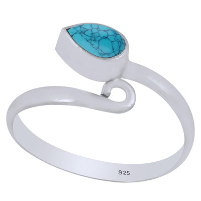 Alluring Minimal Turquoise Pear Shape 925 Sterling Solid Silver Ring - R3403537-3