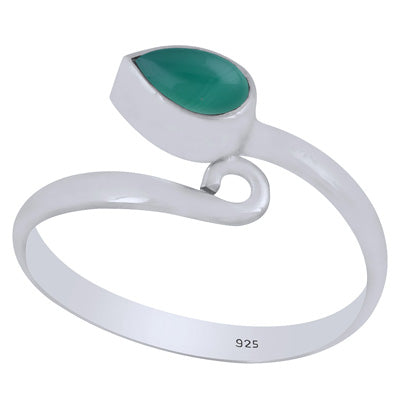 Alluring Minimal Green Onyx Pear Shape 925 Sterling Solid Silver Ring - R3403537-8