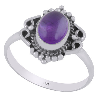 Stunning Twisted Wire & Rawa Work Around Amethyst Oval Shape 925 Sterling Solid Silver Ring - R3403546-1