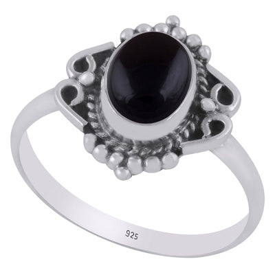 Stunning Twisted Wire & Rawa Work Around Black Onyx Oval Shape 925 Sterling Solid Silver Ring - R3403546-14