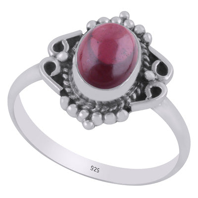 Stunning Twisted Wire & Rawa Work Around Garnet Oval Shape 925 Sterling Solid Silver Ring - R3403546-2