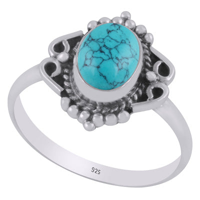 Stunning Twisted Wire & Rawa Work Around Turquoise Oval Shape 925 Sterling Solid Silver Ring - R3403546-3