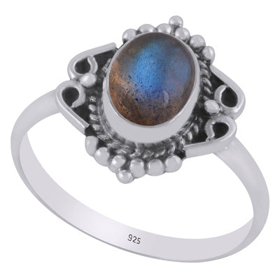 Stunning Twisted Wire & Rawa Work Around Labradorite Oval Shape 925 Sterling Solid Silver Ring - R3403546-5